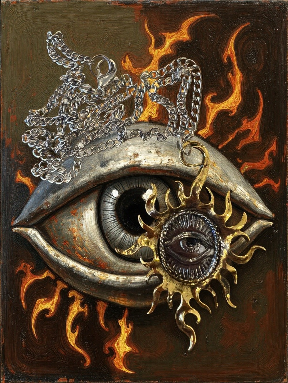 Metal Alloy and Stainless Steel All Seeing Eye with Artistic Sun Pendant - Picture 10 of 17